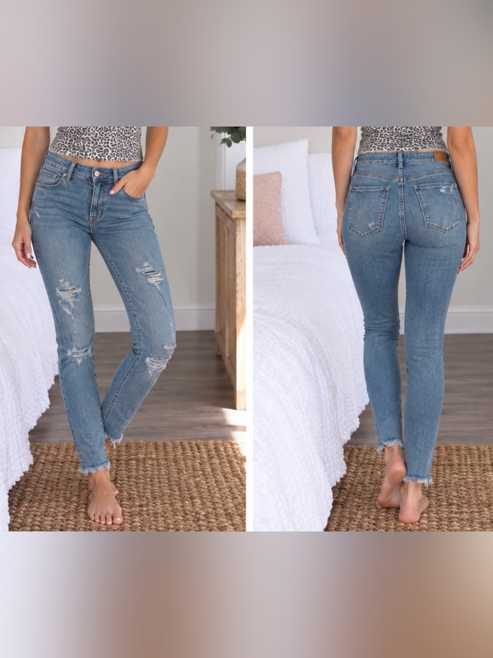 American Eagle Outfitters Distressed High-Rise Skinny Jeans - Light Blue Wash